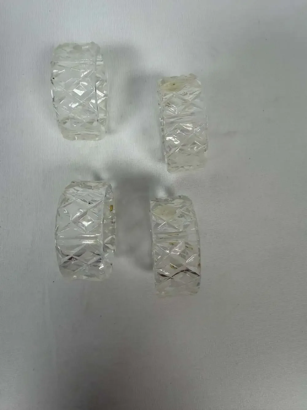 Vintage Clear Acrylic Diamond Cut Pattern Napkin Rings Set of 4